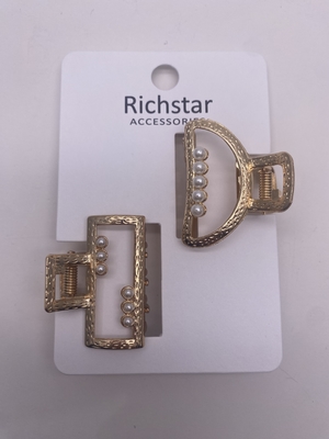 Clips di artigli per capelli metallici semplici con perla di moda in finitura opaca