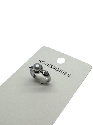 Anello per donne di lusso Perla d'acqua dolce bianca argento regolabile impilabile