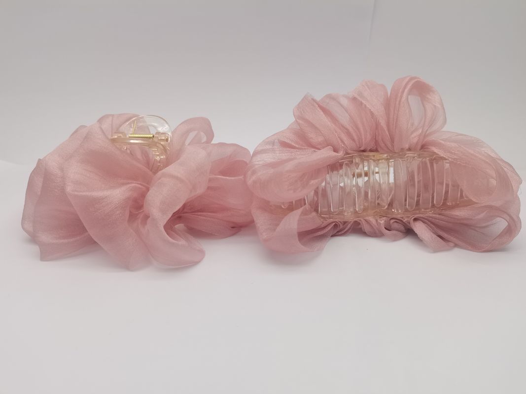 Materiale di gaze colore rosa chiaro per capelli clip di artigliera tessuto accessori per capelli con diversi disegni