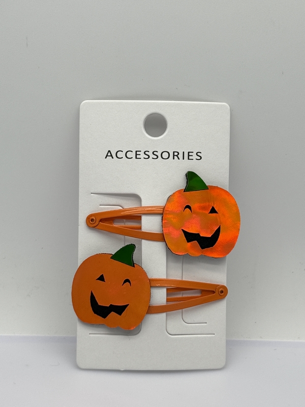 2 confezioni di clip per capelli di zucca di Halloween in diversi colori con diverse forme e materiali