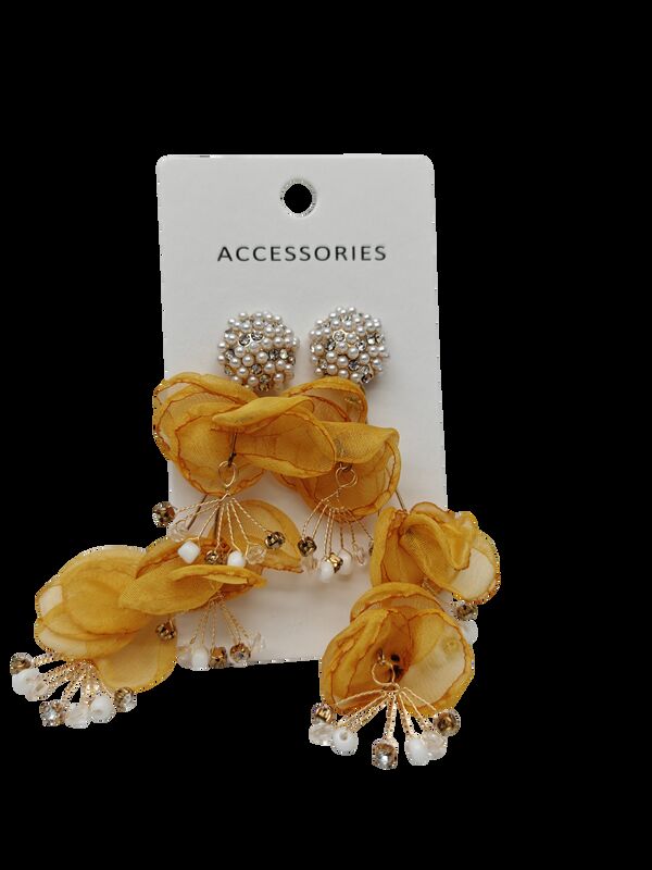 Orecchini di tessuto floreale vintage per donne 2,5 cm Strass in lega