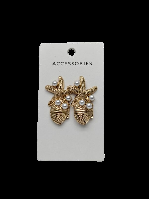 Moda Vacanze Beach Style Serie Marine Life Serie Metal Marine Style Stellare di mare Conchiglia Intagliata Perla Femminile Alleato Stud Orecchini